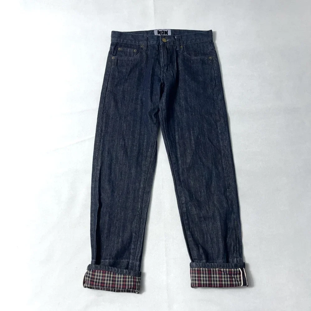 Woolf Originals Selvedge Jeans Men 30 Blue Denim Plaid Red Line